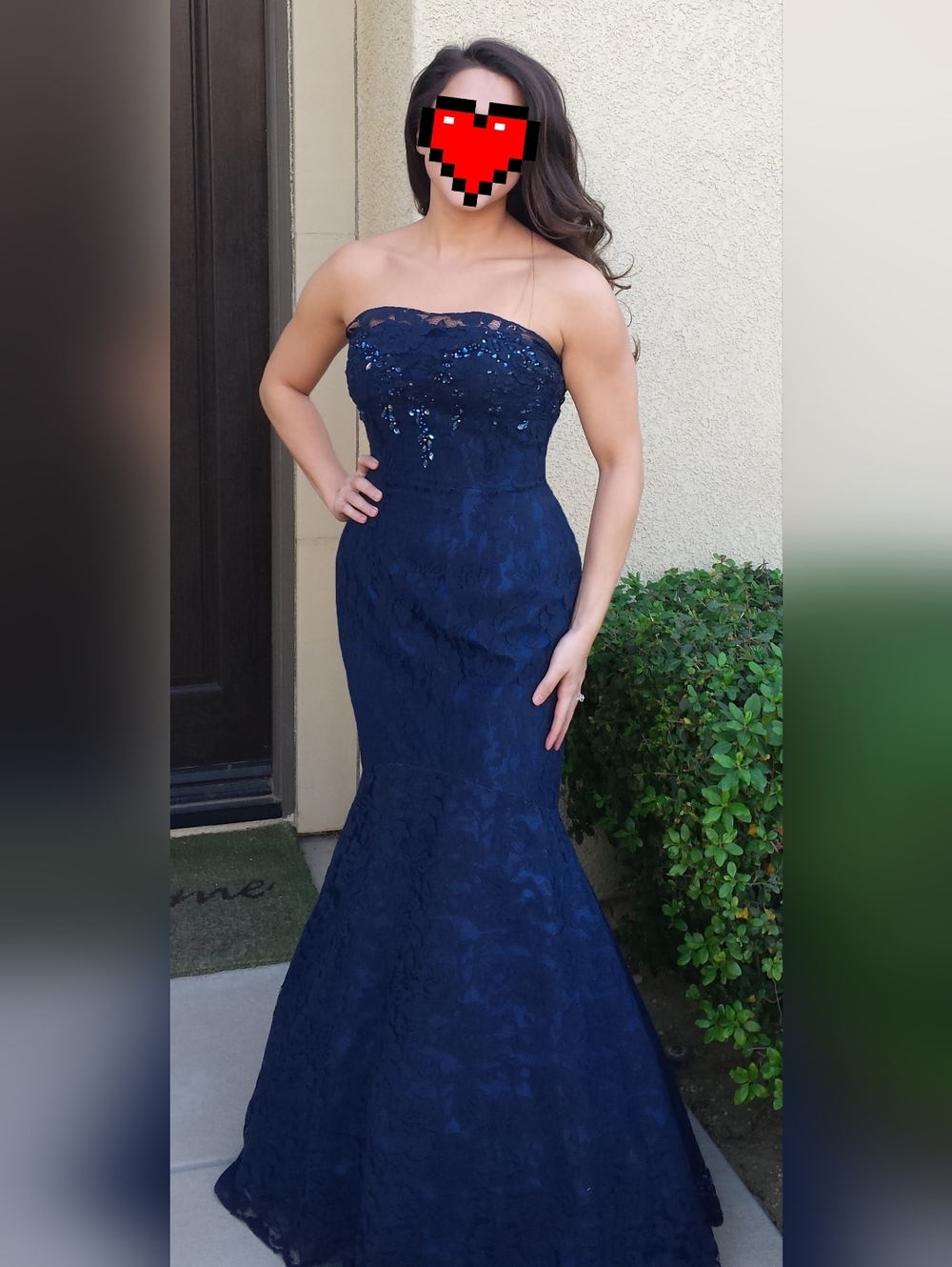 JANIQUE Navy Dripping Jewels Mermaid Evening Gown Dress